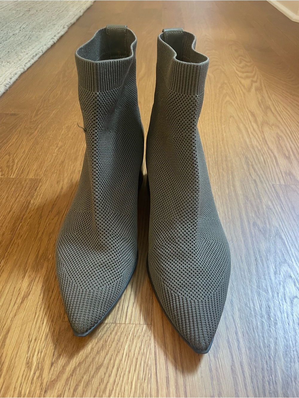 Everlane Gray Knit Pointed-Toe Sock Ankle Boots